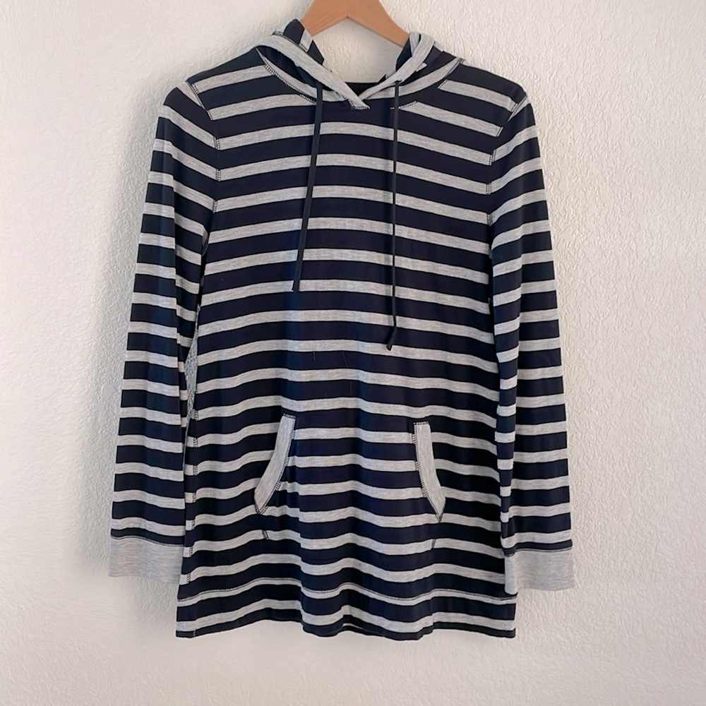 T By Talbots Pullover Nautical Stripe Long Hoodie Blue Gray Size Large